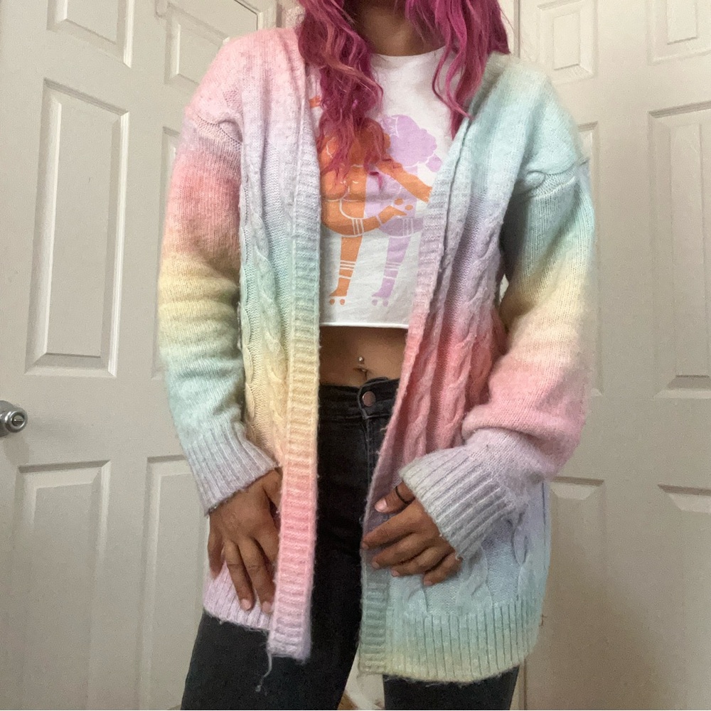 Dreamy Pastel Rainbow Knit Cardigan